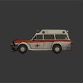 Vintage White And Red Ambulance With Red Cross Symbol And Roof Lights