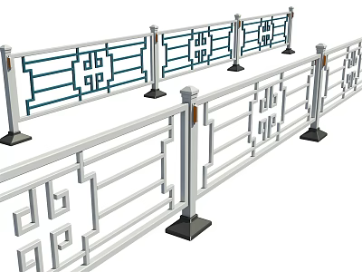 Traditional Chinese Railing With Ornate Geometric Patterns White Metal Structure And Black Base 3d model