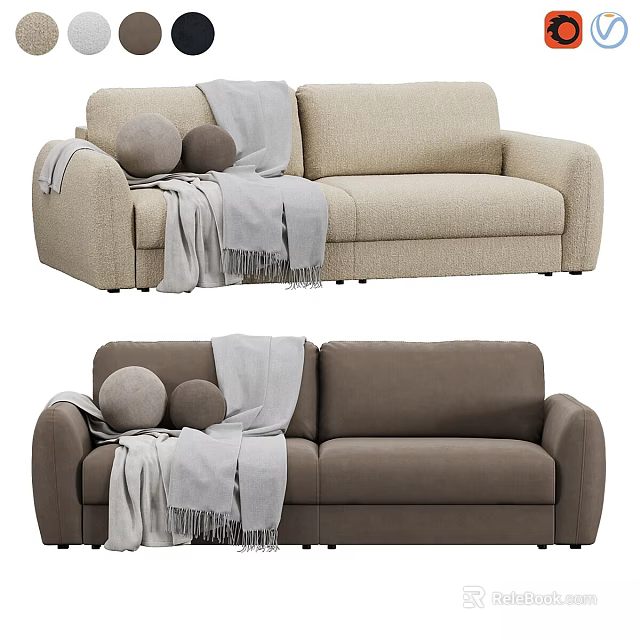 Two Colored Sofas With Gray Blankets And Round Pillows For Interior Decor 3d model 