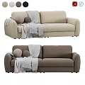Two Colored Sofas With Gray Blankets And Round Pillows For Interior Decor