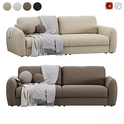 Two Colored Sofas With Gray Blankets And Round Pillows For Interior Decor 3d model