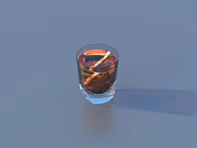 Refreshing Dark Drink in Glass with Lemon Peel on Gray Background 3d model
