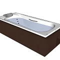 Modern Bathtub Design with Dark Wooden Frame White Interior Massage Jets and Soft Towel