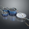 Stylish Blue And Silver Cookware Set With Handles And Lids For Kitchen 3d model