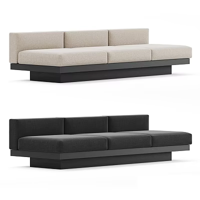 Modern Multi-seat Sofa in Beige and Black with Clean Lines and Low Profile Design 3d model