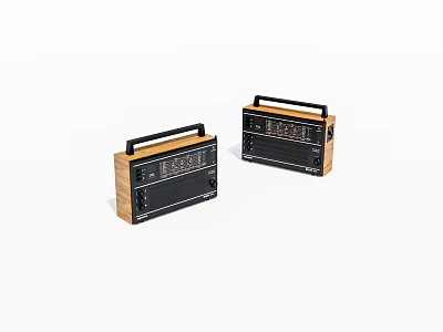 Two Vintage Retro Radios With Wooden Case Black Front And Handle 3d model