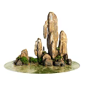 Garden Ornament Natural Rock Formation with Green Plants and Mossy Water Surface