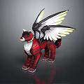 Winged Tiger Like Creature With Red Black Stripes And White Black Yellow Wings