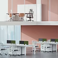 Modern Public Office Space with White Desks Ergonomic Chairs and Large Windows