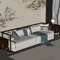 New Chinese Style Sofa Solid Wood Sofa Straight Row Sofa Three-Seat Sofa Luohan Bed 3d model