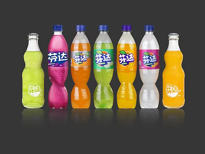 Colorful Fanta Carbonated Soft Drink Bottles With Various Flavors And Vibrant Colors 3d model