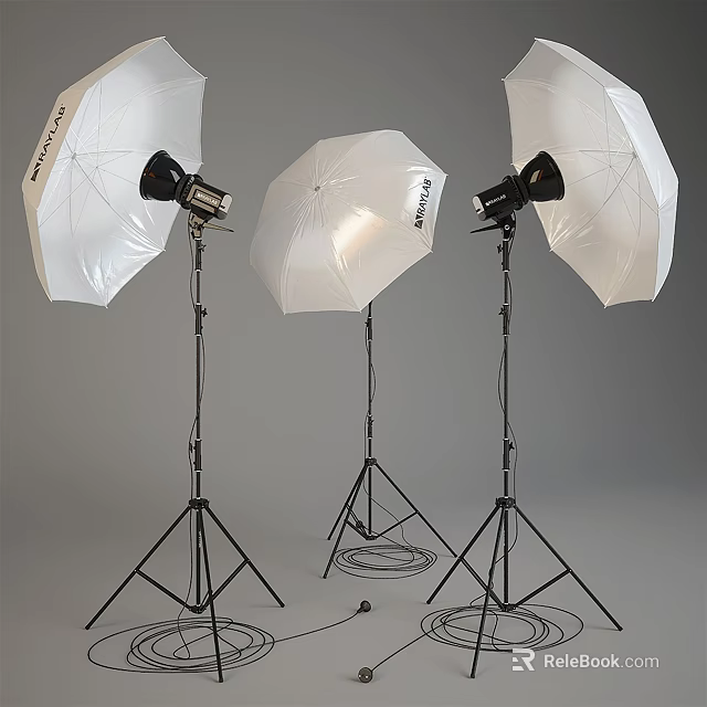 Studio Photography Lighting Equipment With White Umbrella Softboxes And Tripod Stands 3d model 