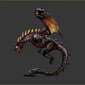 Exquisite 3D Fantasy Dragon Model With Silver Body Orange Red Wings And Flame Details
