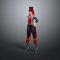 Game Movie Character With Red Hair Top Hat Red Black Outfit Long Boots And Confident Stance