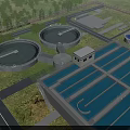 Modern Industrial Plant With Circular Tanks Metal Railings Green Grass Blue Sky And White Clouds