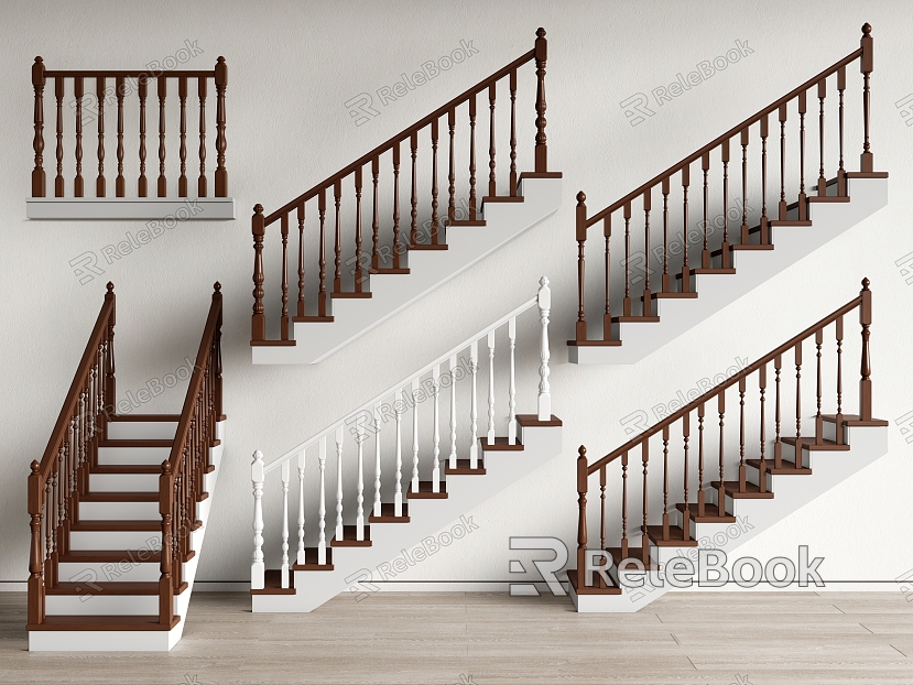 American Solid Wood Stair Handrail Solid Wood Guardrail Fence Handrail Stairs model