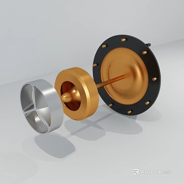 Industrial Equipment Metal Parts Including Silver Ring Golden Component And Black Bolted Base 3d model 