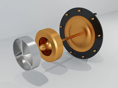 Industrial Equipment Metal Parts Including Silver Ring Golden Component And Black Bolted Base 3d model