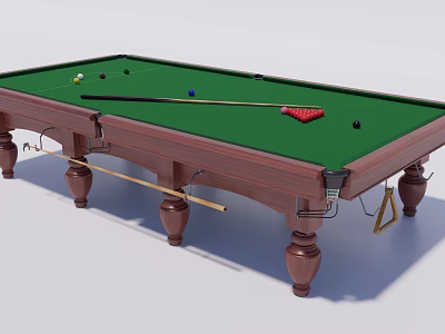 Classic Wooden Billiard Table With Green Felt Surface Billiard Balls Cues And Triangular Rack 3d model