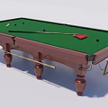 Classic Wooden Billiard Table With Green Felt Surface Billiard Balls Cues And Triangular Rack