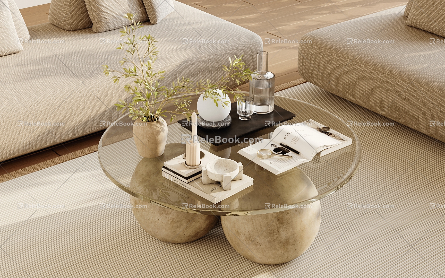 Coffee table decorative ornaments combination 3d model