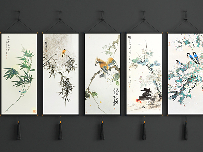 New Chinese-style Plant Painting Flower and Bird Hanging Painting Combination model