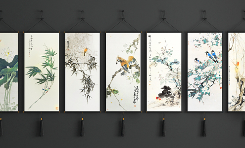 New Chinese-style Plant Painting Flower and Bird Hanging Painting Combination 3d model