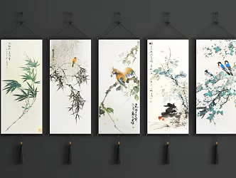 New Chinese-style Plant Painting Flower and Bird Hanging Painting Combination 3d model
