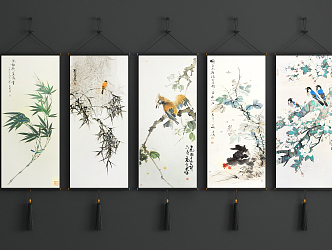 New Chinese-style Plant Painting Flower and Bird Hanging Painting Combination 3d model