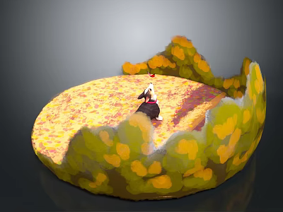 Scenic Circular Landscape With Yellow Autumn Leaves Ground And Person Standing 3d model
