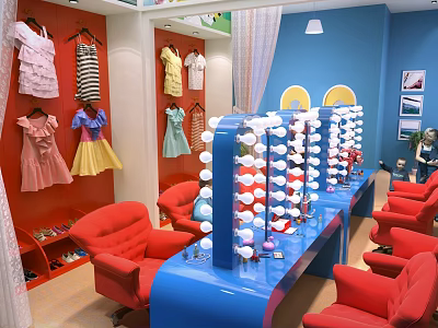 Kids Playground Dress Up Area With Colorful Decor Red Chairs And Mirrors 3d model