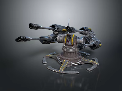 Futuristic Sci-Fi Weapon With Mechanical Structure Multiple Barrels Metallic Base And Yellow Accents 3d model