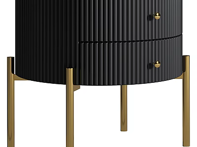 Modern Black Vertical Striped Bedside Table With Two Drawers And Gold Handles Gold Legs 3d model