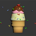 Cute Cartoon Ice Cream Cone With Chocolate Pink White Layers Topped With Cherry Colorful Sprinkles