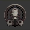 Unique White Motorcycle Featuring Cage Like Dome Structure With Metal Frame And Reflective Surface