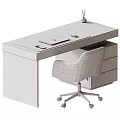 Modern Home Office Desk With Marble Accent And Comfortable Fabric Rolling Chair Set For Workspace