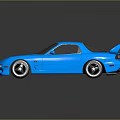 Shiny Sleek Blue Sports Car With Rear Spoiler On Reflective Surface