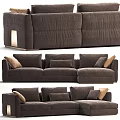 Brown Fabric Sectional Sofa With Multiple Seats And Beige Accent Cushions 3d model