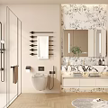 Modern Bathroom Interior Design With Glass Shower Enclosure Marble Countertop And Mirror