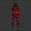 Red Superhero Character In Full Costume With Swords And Utility Belt