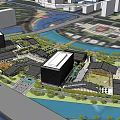 Urban Modern Commercial Street Design With Waterfront Greenery Open Spaces And Pedestrian Areas