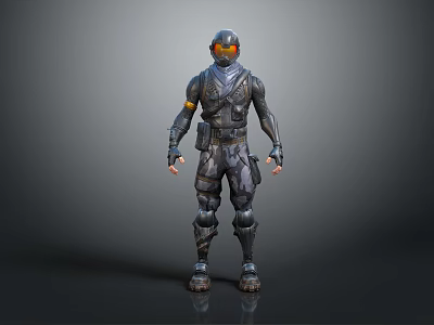 Game Movie Character In Armored Suit With Orange Visor And Tactical Gear 3d model