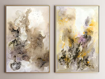 Modern Abstract Painting Wall Decor Set With Beige Gray Yellow Purple Hues 3d model
