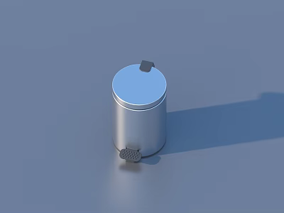 Silver Metal Household Trash Can With Lid And Small Wheels Design 3d model