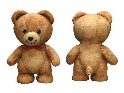 Brown Plush Teddy Bear Doll With Red Bow Tie Front And Back Views 3d model