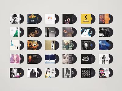 Vintage Vinyl Record Decorative Ornament Set With Multiple Album Covers For Home Interior 3d model