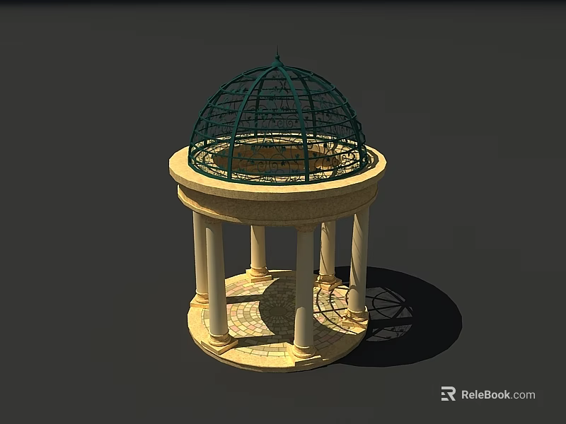 Ornate Dome Structure With Green Metal Roof Beige Base White Columns And Patterned Floor 3d model 