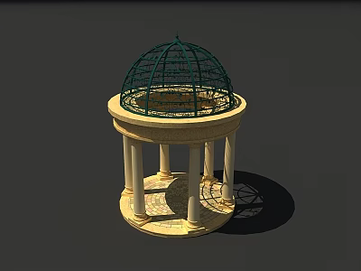 Ornate Dome Structure With Green Metal Roof Beige Base White Columns And Patterned Floor 3d model