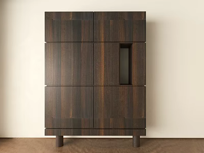 Modern Dark Wood Entryway Cabinet Side Cabinet With Vertical Grain Storage Door Design 3d model
