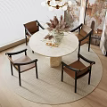 Modern Table And Chair Set With Marble Tabletop Black Frame Brown Seat And Decorative Mural